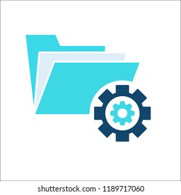 Project Management icon, data management, folder, project goals, task management icon with settings sign. Project Management icon and customize, setup, manage, process symbol. Vector