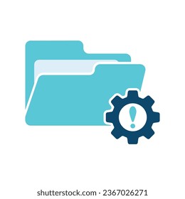 Project Management icon, data management, folder, project goals, task management icon with exclamation mark. Project Management icon and alert, error, alarm, danger symbol. Vector