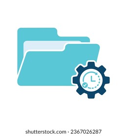 Project Management icon, data management, folder, project goals, task management icon with time sign. Project Management icon and countdown, deadline, schedule, planning symbol. Vector