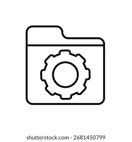 Project management icon. Management. Folder symbol with gear in the center. Office, team, analysis. outline design style.