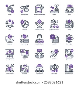 Project Management Icon pack for your website, mobile, presentation, and logo design. Project Management Icon dual tone design. Vector graphics illustration and editable stroke.