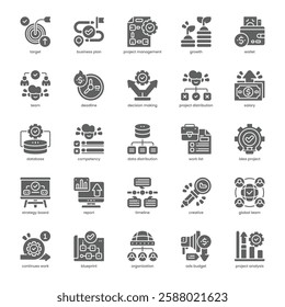 Project Management Icon pack for your website, mobile, presentation, and logo design. Project Management Icon solid design. Vector graphics illustration and editable stroke.