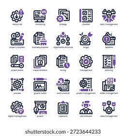 Paquete de iconos de gestión de proyectos para su Sitio web, móvil, presentación y diseño de logotipo. Icono de gestión de proyectos de diseño de doble tono. Ilustración gráfica de Vector y trazo editable.