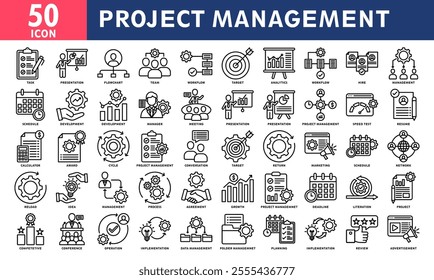 Project Management Icon Set Collection. Simple Line Vector