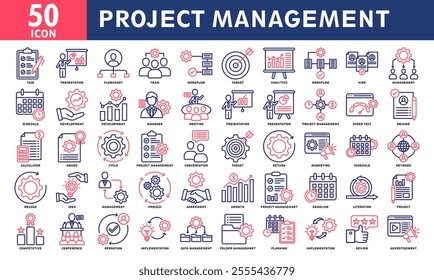 Project Management Icon Set Collection. Simple Line Color Vector