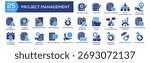 Project Management icon set. Containing design Project Plan, Task List, Project Timeline, Team Collaboration, Action Plan. Solid icon collection.