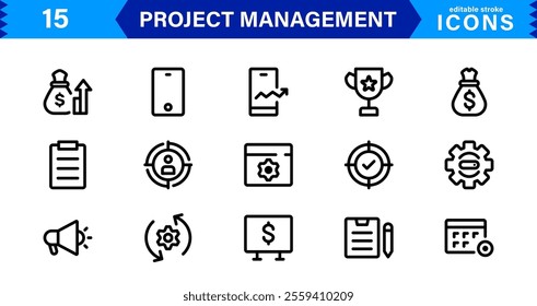 Project Management Icon Set - High-Quality Graphics for Agile, Scheduling, and Team Management
