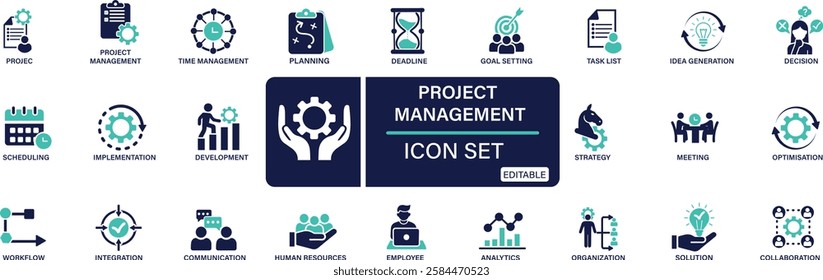 Project management icon set. Time management and planning , You can easily change the color.