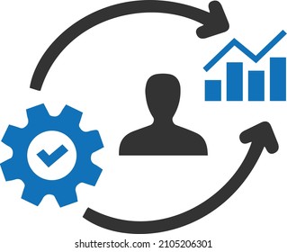Icono de gestión de proyectos vector, personas, icono de proceso de trabajo