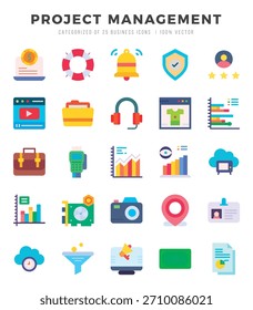 Paquete de iconos de gestión de proyectos. Iconos de estilo plano. Ilustración vectorial.