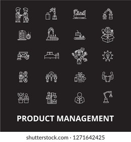 Project management icons editable line icons vector set on black background. Project management icons white outline illustrations, signs, symbols