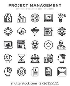 Paquete de iconos de gestión de proyectos. Conjunto de iconos lineales. Conjunto de colección de iconos lineales.