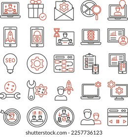 Project Management icons set, business pack, business vector  set, management icons, finance icons, marketing set, project management outline dual icons set