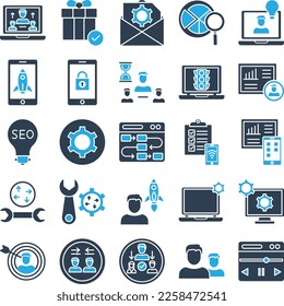 Project Management icons set, business pack, business vector  set, management icons, finance icons, marketing set, project management glyph dual icons set