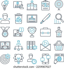 Project Management icons set, business pack, business vector  set, management icons, finance icons, marketing set, project management line dual icons set - Shutterstock ID 2259007027