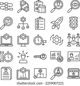 Project Management icons set, business pack, business vector  set, management icons, finance icons, marketing set, project management outline icons set