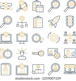 Project Management icons set, business pack, business vector  set, management icons, finance icons, marketing set, project management outline dual icons set - Shutterstock ID 2259007239