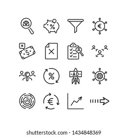 Project management icons. Set of line icons. Rocket with ad, recruitment, rejected document. Business concept. Vector illustration can be used for topics like business process, management, workflow