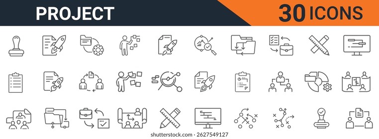 Project Management Icons Set for Planning, Teamwork, Workflow, Task Management, Agile Strategy, and Business Development