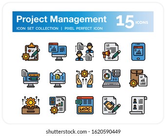Project Management Icons Set. UI Pixel Perfect Well-crafted Vector Thin Line Icons. The illustrations are a vector.