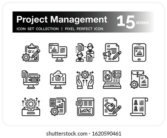 Project Management Icons Set. UI Pixel Perfect Well-crafted Vector Thin Line Icons. The illustrations are a vector.
