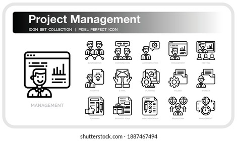 Project Management  Icons Set. UI Pixel Perfect Well-crafted Vector Thin Line Icons. The illustrations are a vector.