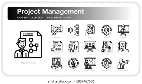 Project Management  Icons Set. UI Pixel Perfect Well-crafted Vector Thin Line Icons. The illustrations are a vector.