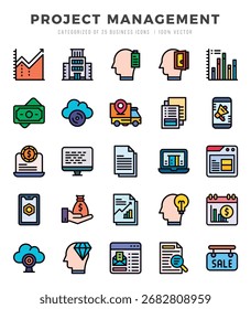 Ícones de Gerenciamento de Projeto definidos. Ilustração vetorial.