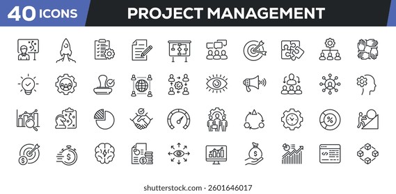 Project management icons set. Web line icons collection related business, creative, goals, progress. Perfect pixel vector illustration isolated on white background.