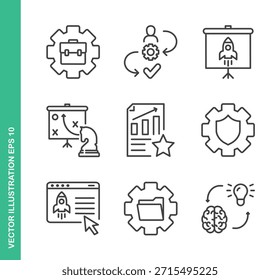 Ícones de gerenciamento de projetos. Coleção De Elementos De Símbolo De Linha Fina.