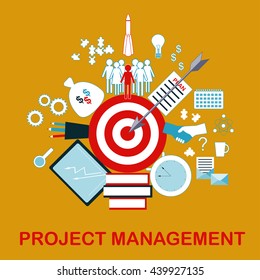 Project management illustration. Goal, idea, plan, development, realization, and success. Business management illustration.

