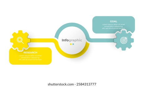 Project management infographic with 2 option design, element with marketing icons and interconnected gears. Vector illustration for business and strategy presentations.