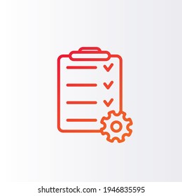 Project management line icon. Clipboard and gear icon. Checklist with gear for project management. Vector illustration