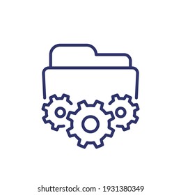 icono de línea de administración de proyectos, carpeta y engranajes