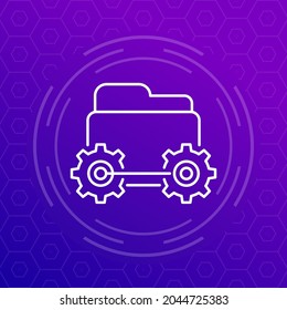 icono de línea de administración de proyectos con carpeta y engranajes, vector