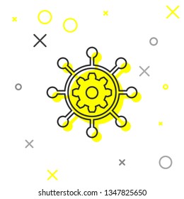 Project management line icon isolated on white background. Hub and spokes and gear solid icon. Vector Illustration