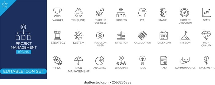 Project Management Line Icon Set - Vector Stock Illustration Design.