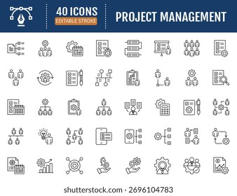 Conjunto de iconos de línea de gestión de proyectos. Vector
Ilustración con trazos editables