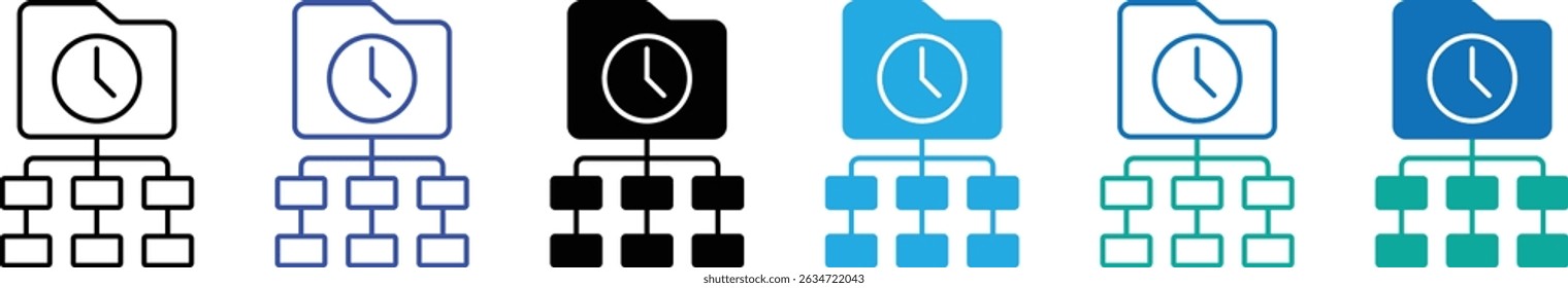 Icono de línea de gestión de proyectos, tareas y tiempo