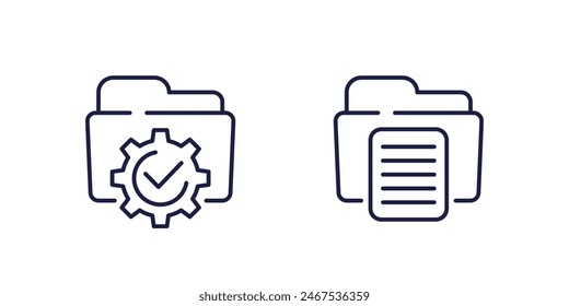 project management line icons with folders