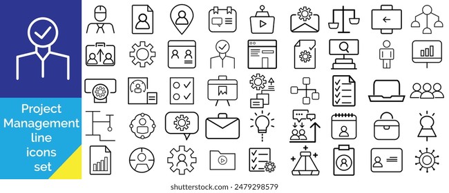 Project Management line icons, Vector illustration in modern thin line style of business icons, line icons related to project, startup, management, business. Editable stroke. Outline icon collection. 