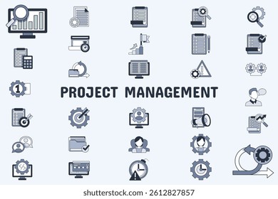 Project Management Lineal Color Vector Illustration Icon Sticker Set Design Materials
