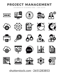 Project Management Lineal Filled icons collection. Lineal Filled icons pack. Vector illustration