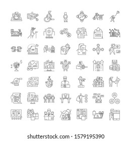 Project management linear icons, signs, symbols vector line illustration set