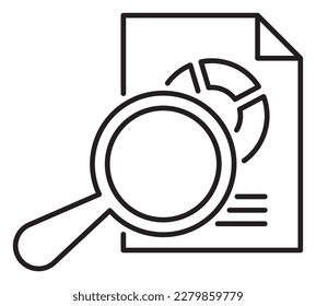Project management magnifying glass, document, graph, data report vector icon illustration.
