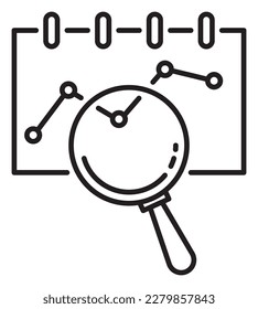 Projektmanagement Lupe, Graph, Datenanalyse Vektorsymbol Illustration.
