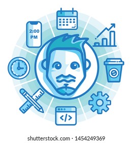 Project management man job position tools and work skills