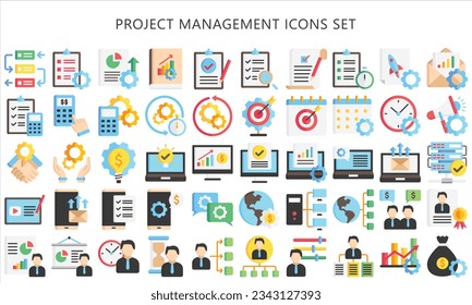 Project Management multi color icons set, contain data analysis, graph, finance, network, idea and more. use for modern concept, UI or UX kit, web and app. vector EPS 10 ready convert to SVG. svg