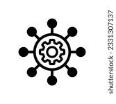 Project management outline icon. linear style sign for mobile concept and web design. Hub and spokes and gear line vector icon. Symbol, logo illustration. Pixel perfect vector graphics
