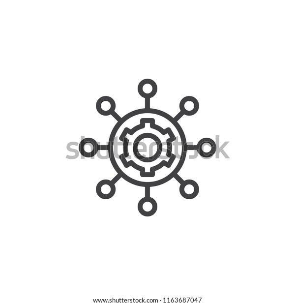Project\
management outline icon. linear style sign for mobile concept and\
web design. Hub and spokes and gear line vector icon. Symbol, logo\
illustration. Pixel perfect vector\
graphics